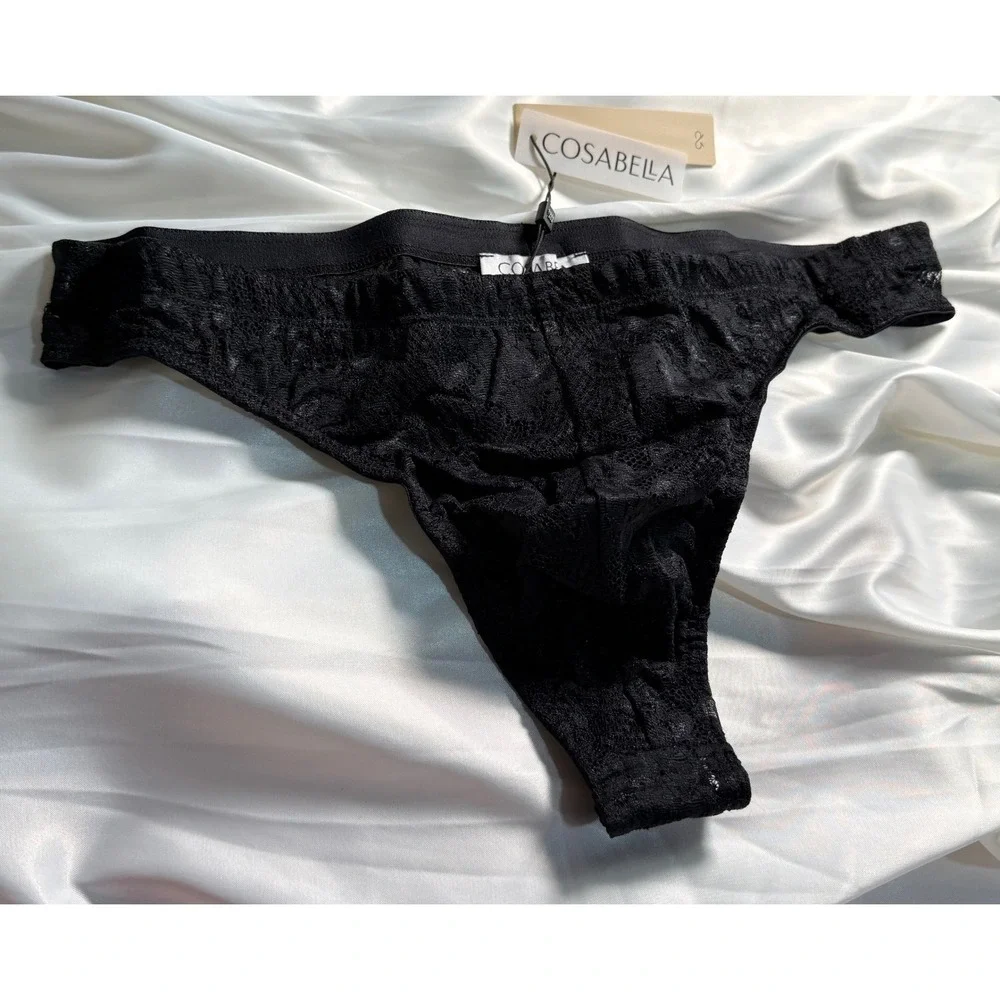 CosaBella Men's Luxury Black Lace G-String Thong  Sheer‎ Designer Underwear M